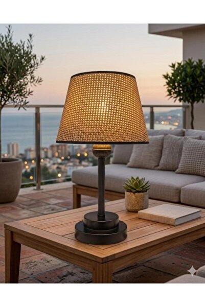 DEDE Double Layered Black Static Painted Lampshade with Brown Rattan Hat