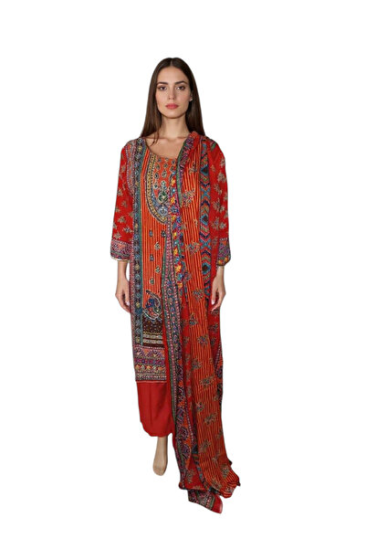 Generic Women’s 3 Piece Rayon Printed Kurta Set with Dupatta