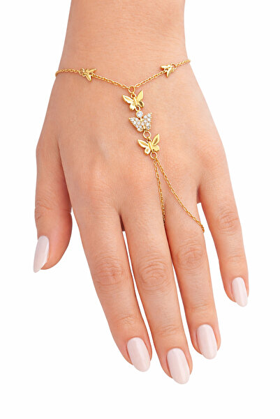 TuQos سوار نسائي من الفولاذ مرصّع بالأحجار على شكل فراشة ذهبية اللون