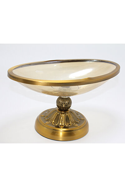 Nacario Antique Decorative Glass Gondola Serving Bowl with Antique Gold Legs