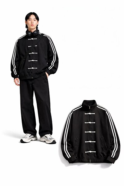 Köstebek Three Stripes Chinese Button Oversized Beatles Jacket