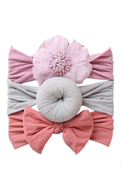 Bambimici - Aya Assorted Cute Soft Turban for Babies - Pink, Light Grey, Pome...