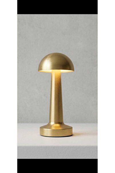 YASİMA METAL Mantar Masa Lambası Altın Renk Kablosuz Ledli 3renk Dokunmatik Ş...