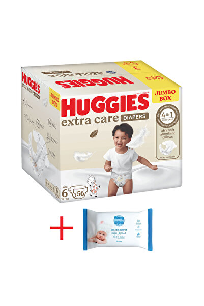 Huggies Box حفاضات هاجيز للعناية الإضافية، مقاس 6، علبة جامبو، 56 حفاضة + منا...