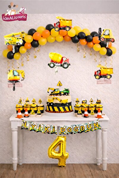 BKMC PARTY Construction Themed Age Birthday Decoration Set Engineering Vehicl...
