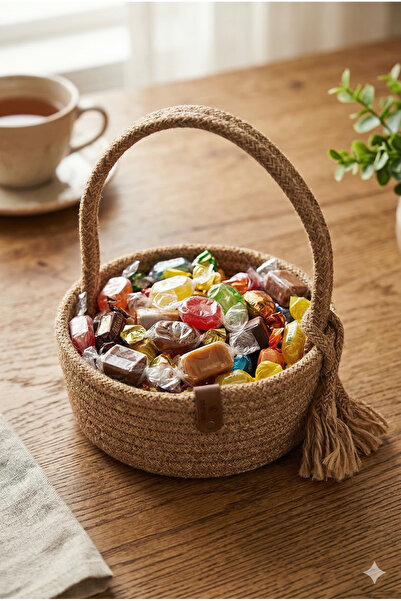 REYGON TEKSTİL El Örmesi Doğal Jüt İp Şekerlik ve Dekoratif Sunum Sepeti