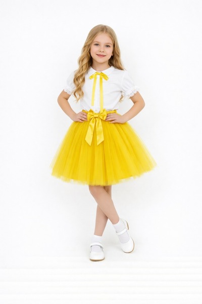 Nacar Kız Çocuk Fiyonklu Dantelli Gömlek Tütü Etek Takım 23 Nisan 29 Ekim Gös...