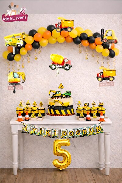 BKMC PARTY Construction Themed Age Birthday Decoration Set Engineering Vehicl...