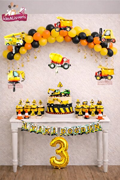 Bkmc Σετ διακοσμητικών για τα γενέθλια με θέμα την κατασκευή, Μπαλόνι από αλο...