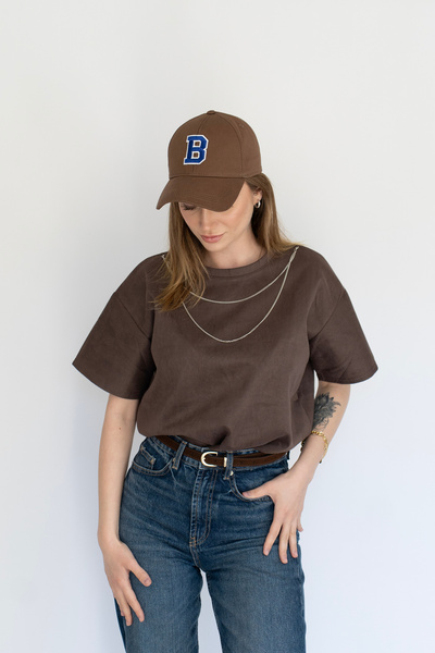 Elifyasars Basic Oversize Kahve Tişört zincirli