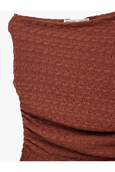 Koton Asimetrik Yaka Kolsuz Slim Fit Drapeli Bluz