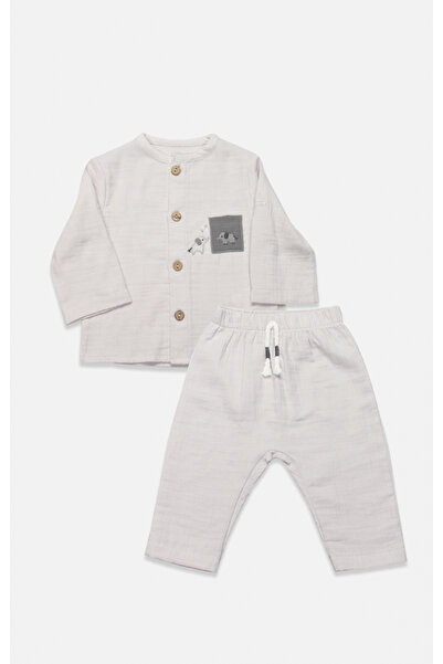 Bistyle طقم من قطعتين موسلين ستار إليفانت 14143 رمادي