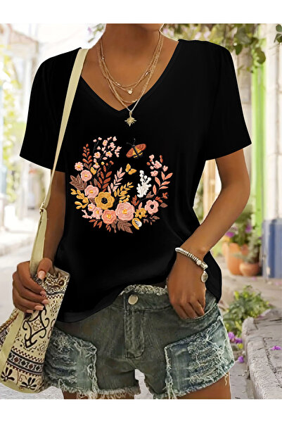 mercoledi Floral cu imprimeu pentru femei, cu decolteu în V, mâneci, croială ...