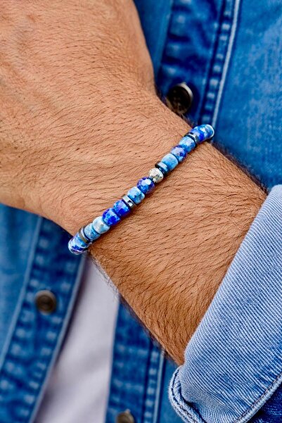 Atölye Olcay Eser Lapis Lazuli Natural Stone Men's Bracelet – Handmade Stylis...