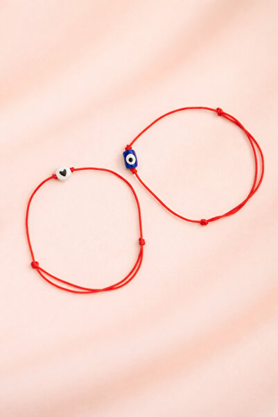 Crystal Atelier Minimal Kalp ve Nazar Boncuğu Figürlü Ayarlanabilir Kırmızı İ...