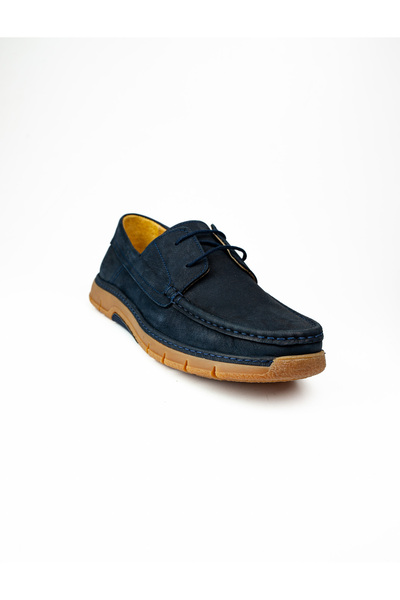 KOMCERO 3318 Navy Blue Nubuck Leather Men's Casual Shoes