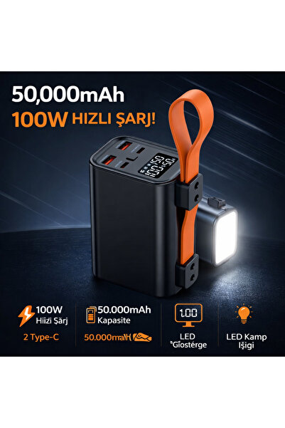 GoMarkt 100W Süper Hızlı Şarj Powerbank 50000mAh Taşınabilir Şarj Aleti – LED...