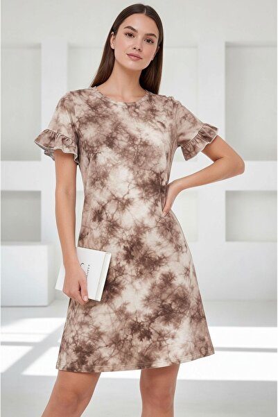 MAMAYAGA Rochie casual pentru femei guler rotund scurtă cu volane cu mâneci v...