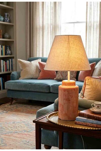 Seramik Hayalleri Dekoratif Silindirik Formlu Seramik Abajur ABJ0090