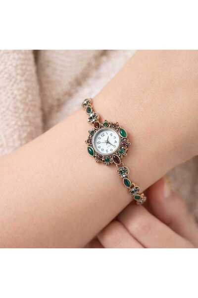 Bittox Otantik Tasarımlı Taşlı Kadın Bileklik Saat-Vintage Kadın Kol Saati