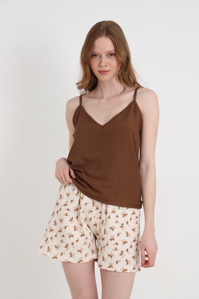 ELİTOL Bürümcük Knitted Spaghetti Strap Women's Shorts Set