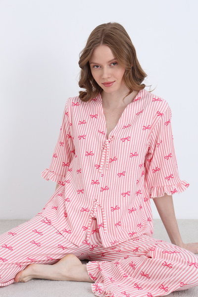 ELİTOL Bürümcük Örme Bağlamalı Kadın Sabahlık Pijama Takımı