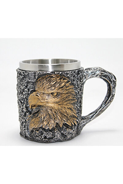 Epilons 3D Embossed Eagle Bust Stainless Steel Mug Cup