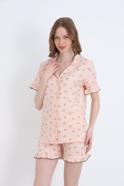 ELİTOL Bürümcük Knitted Short Sleeve Women's Buttoned Shorts Set