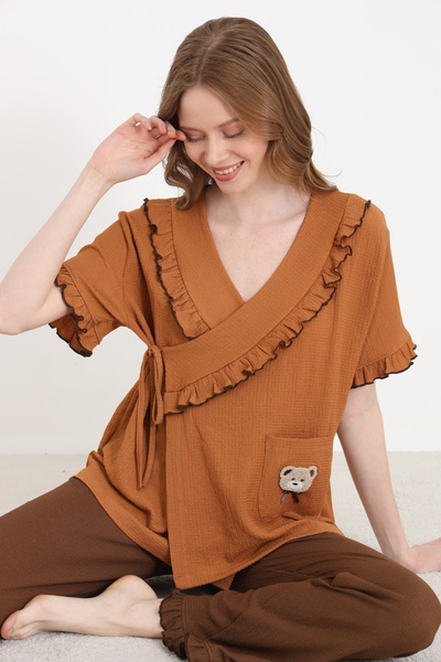 ELİTOL Bürümcük Knitted Ruffled Tie-Detail Women's Pajama Set