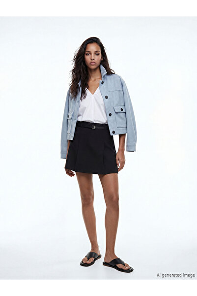 LC Waikiki Black Belted Mini Skirt with Shorts
