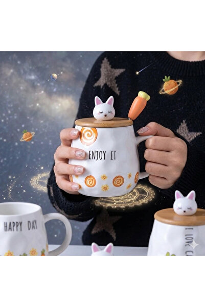KOLAYEV Sevimli Tavşan Tasarımlı Hediyelik Seramik Kupa Seti - Havuç Detaylı ...