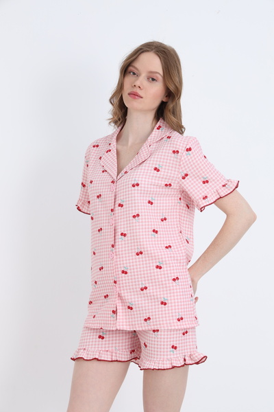 ELİTOL Bürümcük Knitted Short Sleeve Women's Buttoned Shorts Set