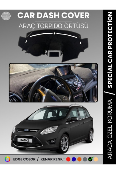 e-biz غطاء لوحة القيادة FORD C-MAX ذو الشاشة المزدوجة (2010-2014) مخصص للسيار...