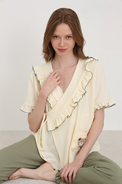 ELİTOL Bürümcük Knitted Ruffled Tie-Detail Women's Pajama Set