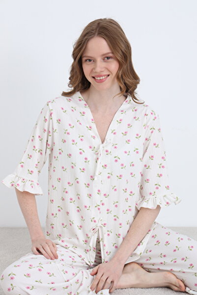 ELİTOL Bürümcük Knitted Tie-Detail Women's Pajama Set