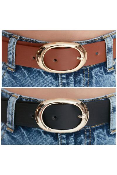 Mynoa Комплект із 2 шт. / Жіночий ремінь із овальною золотою пряжкою, ремінь ...