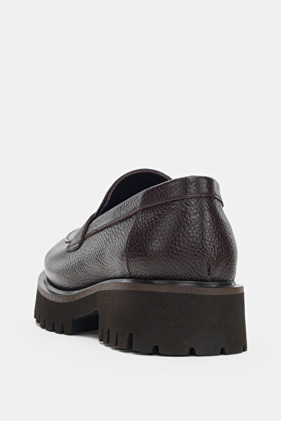 selin shoes Lorian Hakiki Deri Ön Çizgi Aksesuar Kadın Loafer- KAHVERENGİ