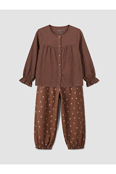 LC Waikiki Καφέ μπλούζα για κορίτσια και παντελόνι jogger, σετ 2 τεμαχίων