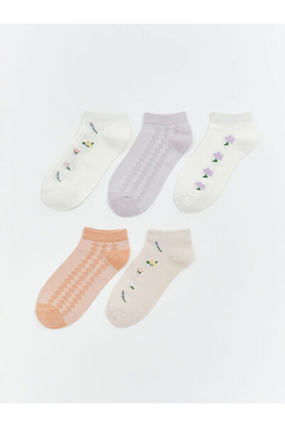 LC Waikiki Rmz Gi̇yi̇m Farkiyla Embroidered Women's Booties Socks 5-Pack