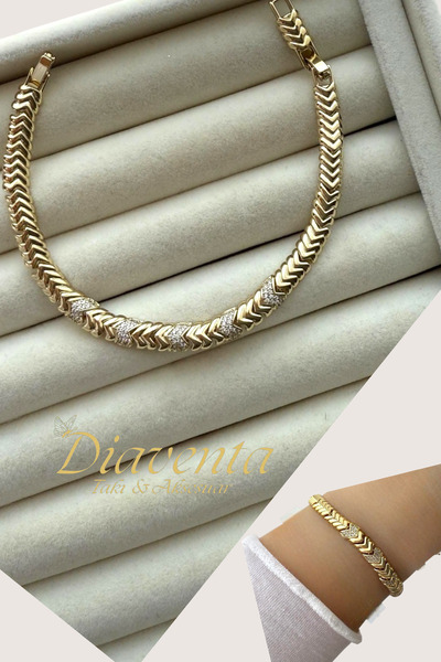 XUPİNG JEWELRY / DİAVENTA TAKI 14 AYAR ALTIN KAPLAMA BALIK SIRTI MODEL BİLEKLİK-17+2