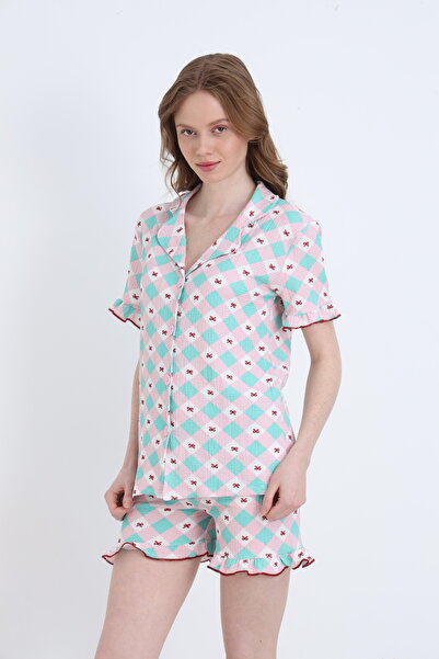 ELİTOL Bürümcük Knitted Short Sleeve Women's Buttoned Shorts Set