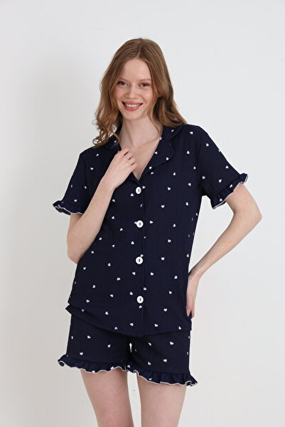 ELİTOL Bürümcük Knitted Short Sleeve Women's Buttoned Shorts Set