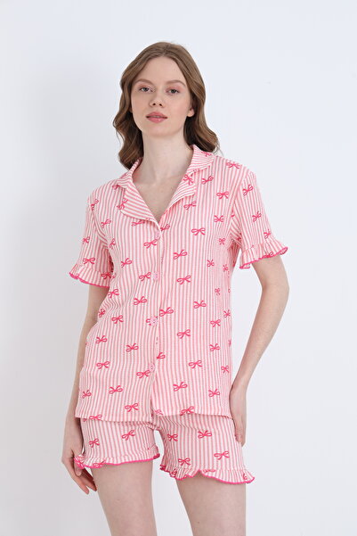 ELİTOL Bürümcük Knitted Short Sleeve Women's Buttoned Shorts Set