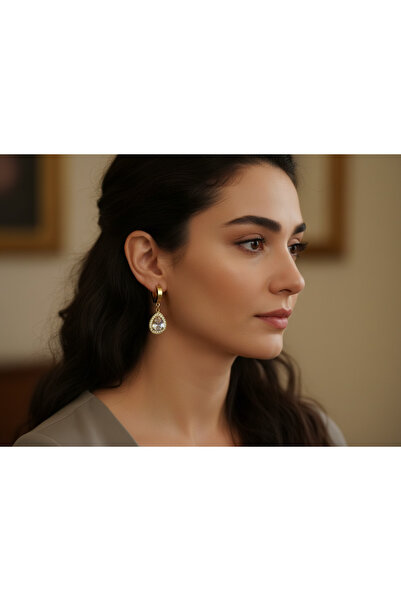 CHILEQUE Zirkon Taşlı Damla Model Çelik Halka Küpe