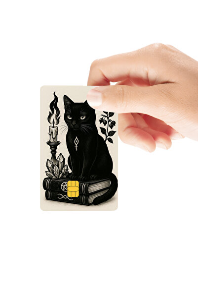 Huggy Craft Gothic Cat Temalı Parlak Kredi/Banka Kart Kaplama Sticker