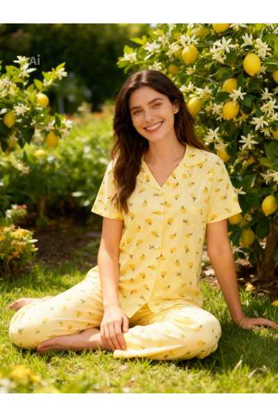 NiCe İç Giyim Yellow Color Lemon Patterned Spring Milan Fabric Shirt Collar B...