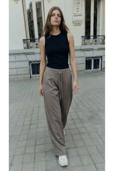 The Champ Clothing Γυναικείο παντελόνι Mink Φαρδιά μπατζάκια – Ελαστική μέση,...