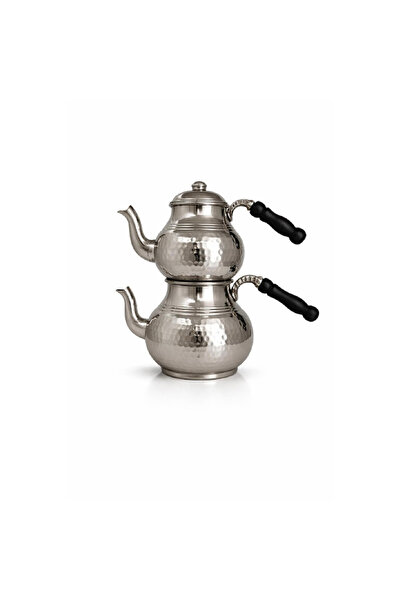 Copper Empire Büyük Boy Gümüş Kaplama Bakır Çaydanlık Takımı/ İçi Dış Kalaylı