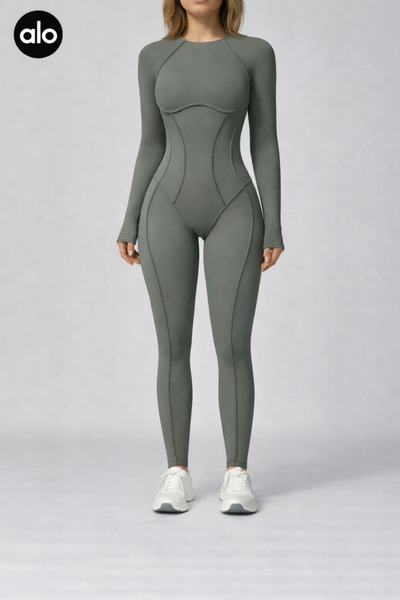 Elancee Women's fitness jumpsuit with long sleeves and cut-out back - Stretch...