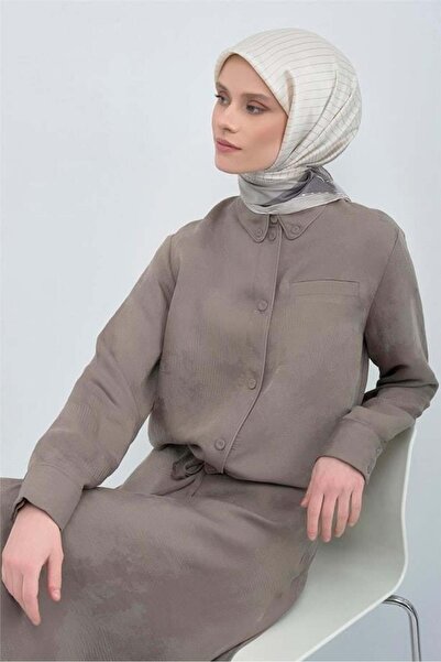 Armine Sura Saf İpek Eşarp 9526 - 06 Gri Krem Çizgi Desen
